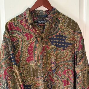 Vintage Nautica Mens Paisley Long Sleeve Cotton Button Up Boho Retro 70s Shirt M